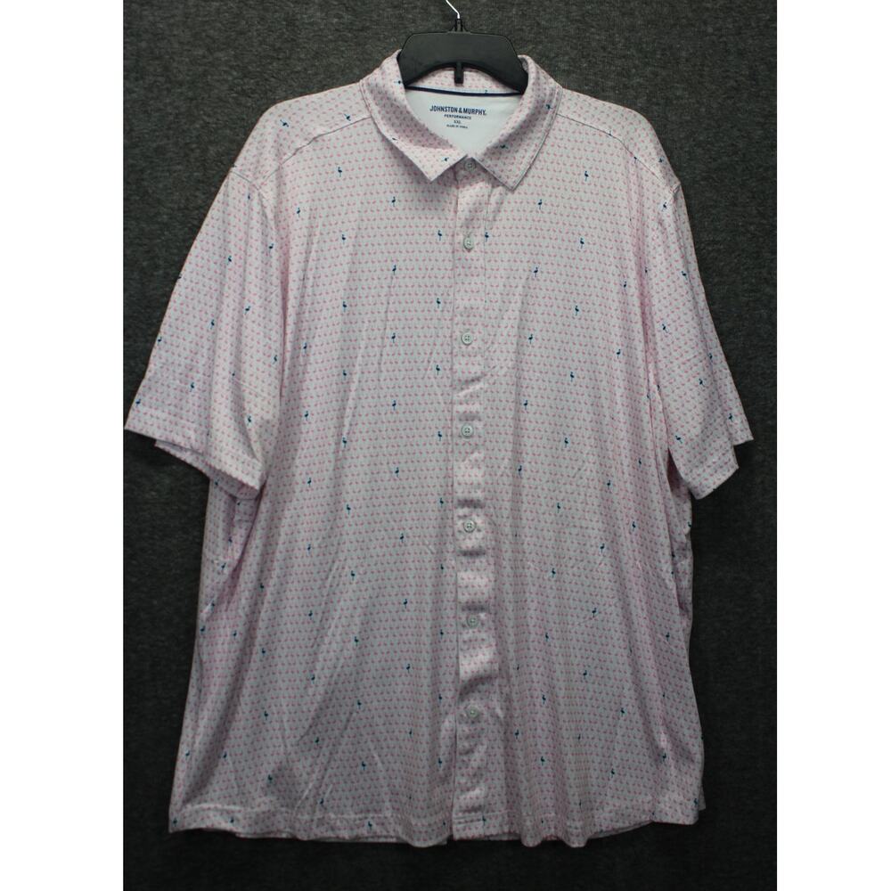 Johnston Murphy Performance Shirt Button Up Soft Knit Pink Blue Flamingos 2XL